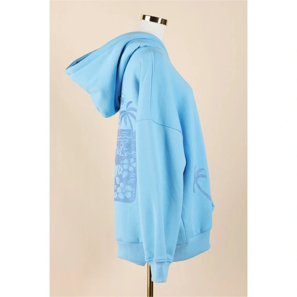 Sz XL Altar’d State Embroidered Aqua ‘Meet Me At The Beach’ Hoodie NWOT - Picture 2 of 7